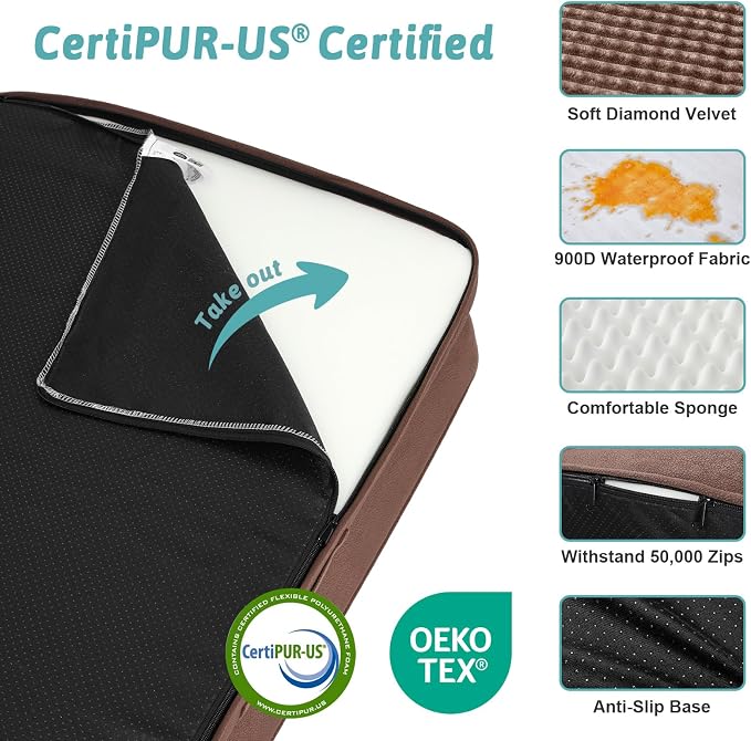COZY KISS Orthopedic Dog Bed for Medium Size Dogs, Bolster Pet Couch with Waterproof Lining, Egg Crate Foam Sofa for Pets Up to 30 lbs, U-Shaped, 30x20x6.5 inch, Brown - Image 6