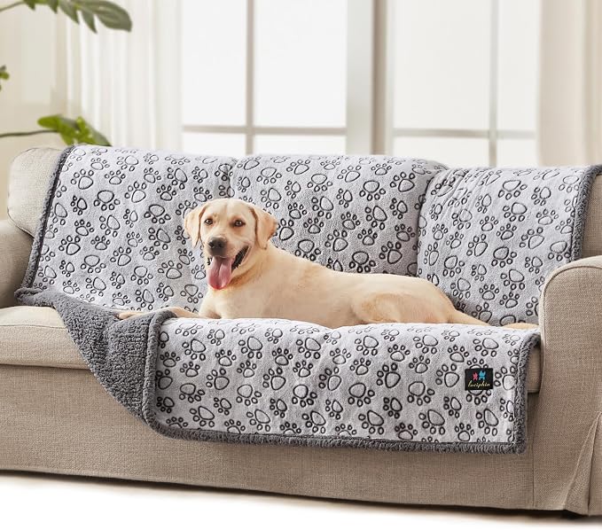 Luciphia Waterproof Pet Blankets for Couch Sofa Bed Cover Liquid Pee Proof Washable Soft Fluffy Large Dog Blanket Reversible Furniture Protection Paw Grey Large（65" x 57"） | Soft Print Pet Blanket Washable Pee Proof, Furniture Protector for Couch Sofa ... by luciphia