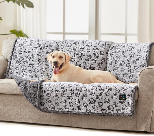 Luciphia Waterproof Pet Blankets for Couch Sofa Bed Cover Liquid Pee Proof Washable Soft Fluffy Large Dog Blanket Reversible Furniture Protection Paw Grey Large（65" x 57"） | Soft Print Pet Blanket Washable Pee Proof, Furniture Protector for Couch Sofa ... by luciphia
