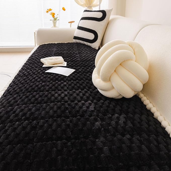 Faux Fur Couch Cover for Dogs Washable, Soft Cozy Non Slip Sectional Sofa Cover, Pet Couch Covers for 3 Cushion Sofa L Shaped, Furniture Protector for Pets Kids(Black,28"x70") - Image 6