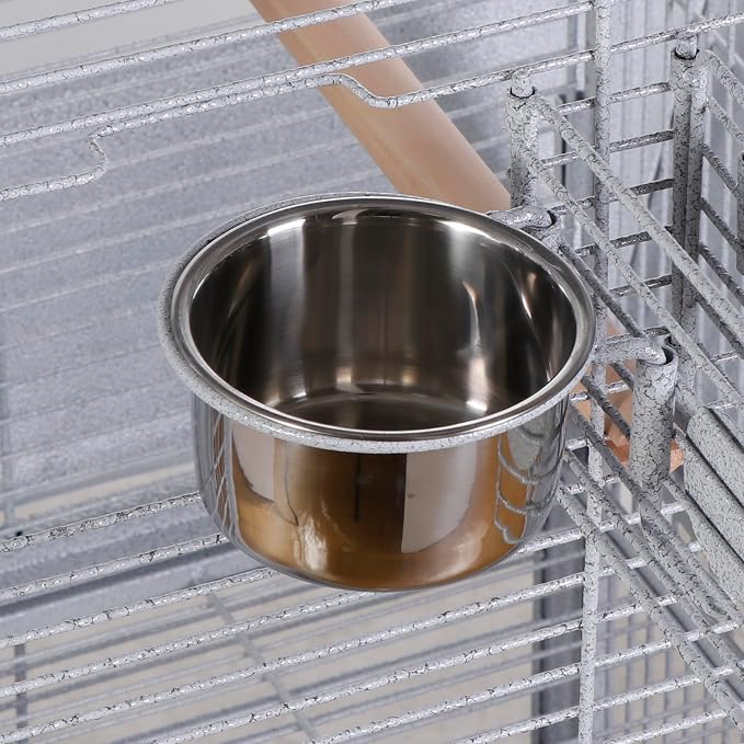 SUPER DEAL PRO 61-inch 2in1 Large Bird Cage with Rolling Stand Playtop Parrot Chinchilla Finch Cage Macaw Conure Cockatiel Cockatoo Pet House Wrought Iron Birdcage, White - Image 7
