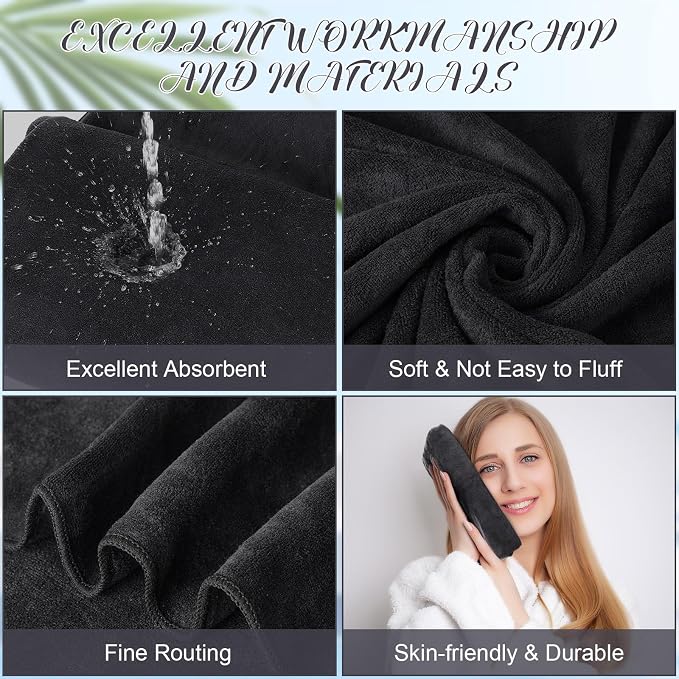SmoothNovelty 16 Pack Microfiber Bath Towels Bulk 27'' x 60'' Oversized Beach Towel Highly Absorbent Extra Large Soft Drying for Shower Pool Salon Sauna Bathroom Gym Party (Simple,Black) - Image 3