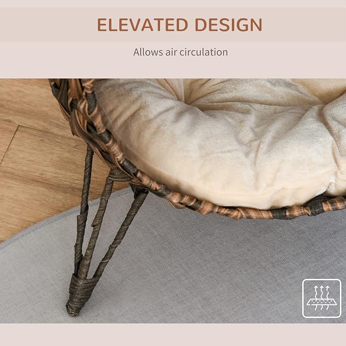 PawHut 20.5" Weaved Cat Bed with Cushion, Brown | Elevated Hand-woven Braided Banana Leaf Kitten House Condo - Image 6