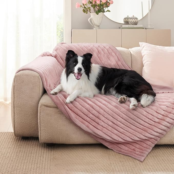 Waterproof Pet Blanket for Large Dogs & Cats - Reversible Calming Plush, Washable Furniture Cover for Couch, Bed, Car Seat, Blocks Leaks, Stains & Pet Fur (Pink, 60"x80") - Image 4