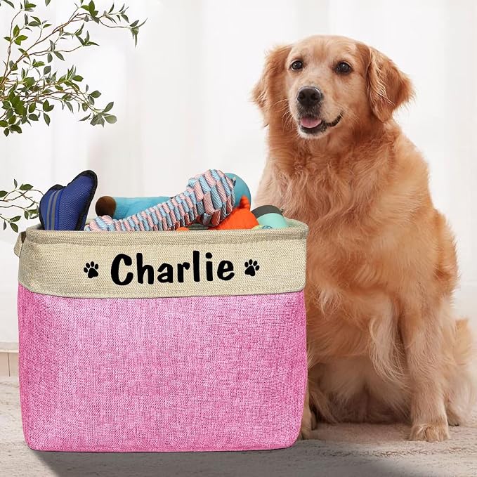 PET ARTIST Collapsible Dog Toy Storage Basket Bin with Personalized Pet's Name - Rectangular Storage Box Chest Organizer for Dog Toys,Clothing,Apparel & Accessories (Pink Big One) - Image 2