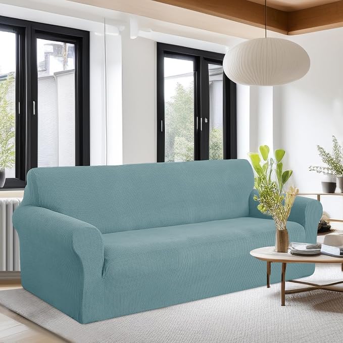 U-NICE HOME Oversized Stretch Couch Cover Slipcover, Light Blue | 3 Cushion Sofa, 1-Piece Sofa cover, Washable, Pet friendly, Furniture protector, Polyester Spandex Jacquard fabric - Image 2