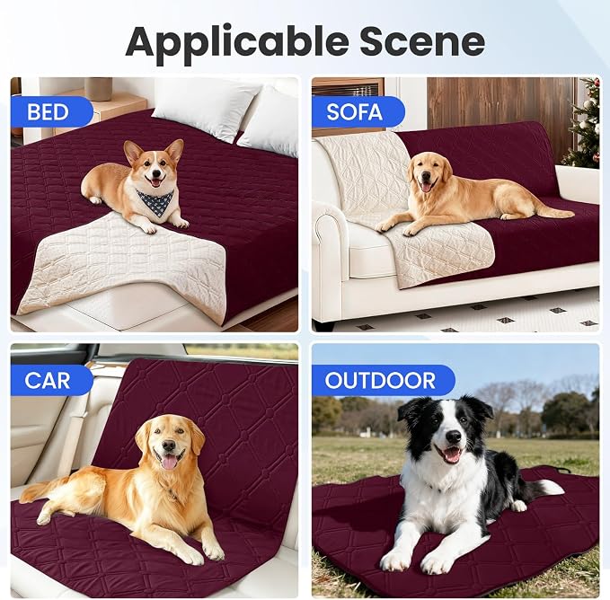 Waterproof Dog Bed Cover, Non-Slip Dog Blanket for Couch, Couch Covers for Dogs Washable, Pet Blanket for Furniture, Pet Bed Mat for Sofa, Car, Pet Supplies Christmas (68x82 Inch, Burgundy) - Image 5