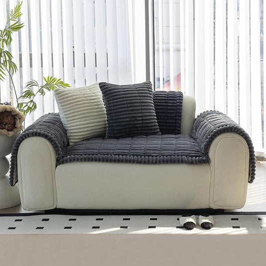 Sofa Couch Cover, Sofa Covers for Dogs Washable, Non-Slip Striped Sofa Slipcovers for Sectional Sofa, Sofa Cover Furniture Protector for L Shaped(Dark Grey, 27.6"x 27.6") by MDSASFD