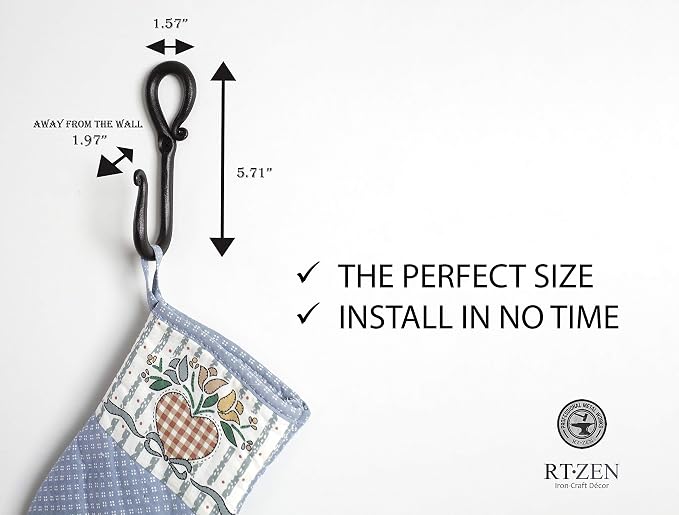 RTZEN Classic Farmhouse Wall Mount Multi-Use Wrought Iron Hook Set (3 Pack) | Decorative Rustic Metal Handcrafted Bathroom, Entreyway Home Decor Hooks Suitable for Coats, Towels, Robe or Hat Hanging - Image 9
