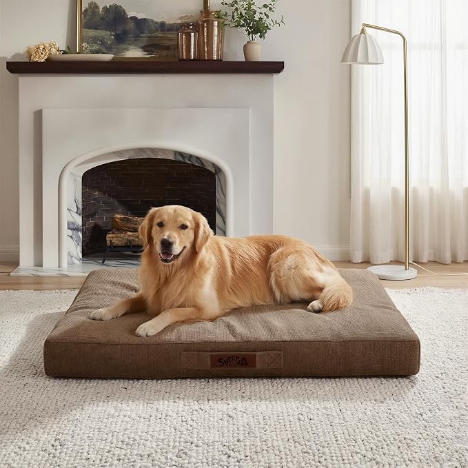 Sytopia Indestructible 42 Inch Orthopedic Waterproof Dog Crate Bed chew Proof for Extra Large Dogs, Removable Washable Cover, Egg Crate Foam Mat, Suitable for Dogs Up to 100 Lbs, Brown by Sytopia