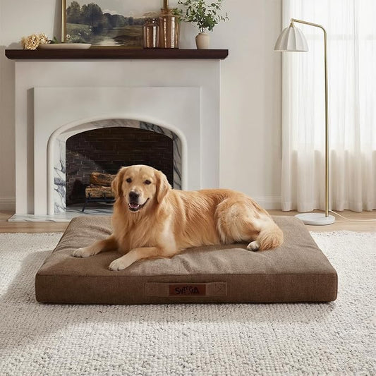 Sytopia Indestructible 42 Inch Orthopedic Waterproof Dog Crate Bed chew Proof for Extra Large Dogs, Removable Washable Cover, Egg Crate Foam Mat, Suitable for Dogs Up to 100 Lbs, Brown by Sytopia