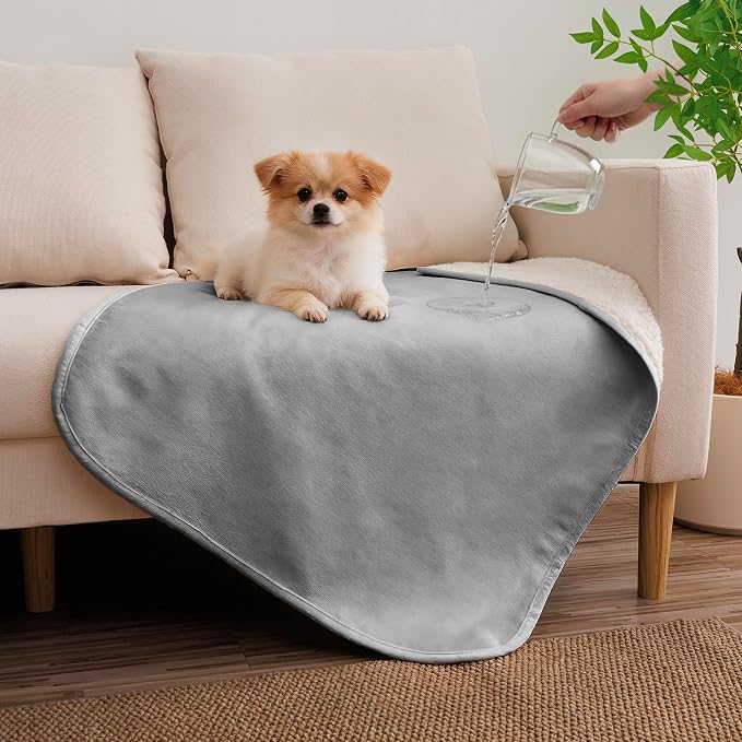 Waterproof Blanket for Dogs - Pet Throw as Furniture Protector | Cozy Sherpa & Smooth Velvet, Reversible and Machine Washable, for Couch, Bed, or Travel, 25"x35", Dark Grey by TuffeelHome