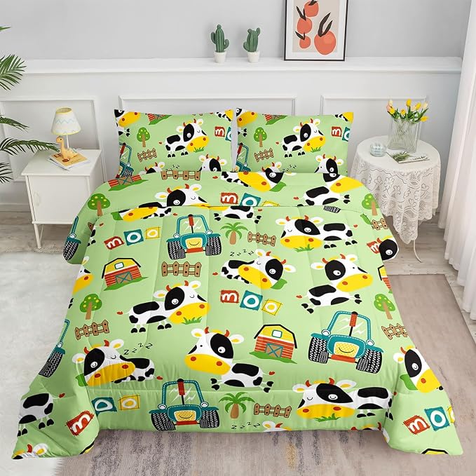 Cute Cow Comforter Set Farm Aninmal Printed Bedding Set with 1 Comforter and 2 Pillowcases for Boys and Girls Bedroom All Season(Cow Queen) by SmellSunshine