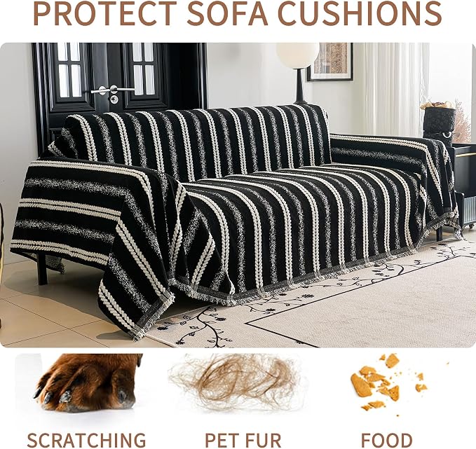 HAOMAIJIA Non Slip Couch Cover Sofa Covers for 3 Cushion Couch Washable sectional Couch Covers for Dogs pet Furniture Protector Couch Cover Blanket for Living Room (TM-Black, 71"x118") - Image 6
