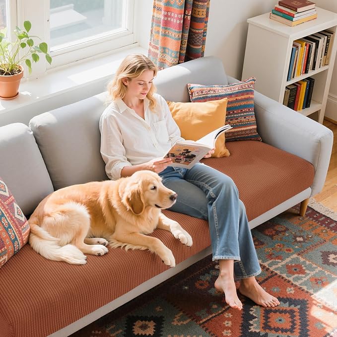 Hokway Couch Cushion Covers Stretch Cushion Covers Sofa Seat Cushion Slipcover Cushion Protector(Brick, Large) - Image 6