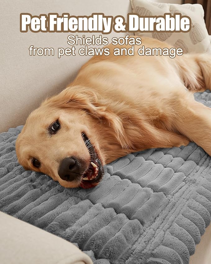 Couch Cover for Dogs Cats, Non Slip Washable Pet Sofa Protector, Plush | Polyester plush, non-slip silicone, machine washable, sofa sectional loveseat recliner, fur scratches muddy paws protection - Image 4