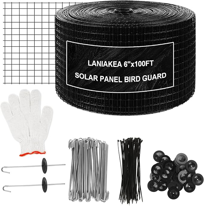 LANIAKEA Critter Guard 6in x 100ft Solar Panel Bird Guard 1/2" Fine Mesh Solar Panel Wire Critter for Squirrel, Bird, Critters Proofing with 60 PCS Stainless Steel Fasteners by Unknown