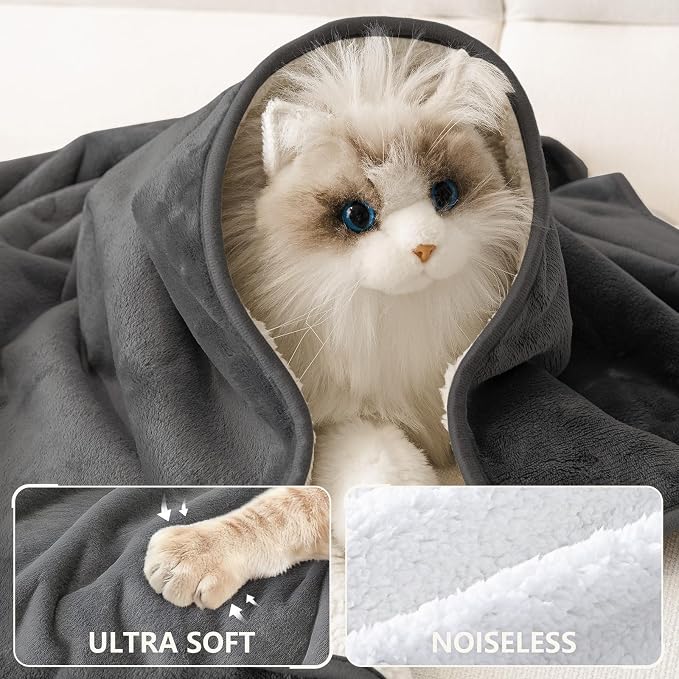 Smiry Waterproof Dog Bed Blanket, Leakproof Pet Throw Blanket for Bed Couch Sofa, Reversible Sherpa Fleece Furniture Protector Cover for Small Medium Large Dogs Cats (Dark Grey, 50x60 inches) - Image 4