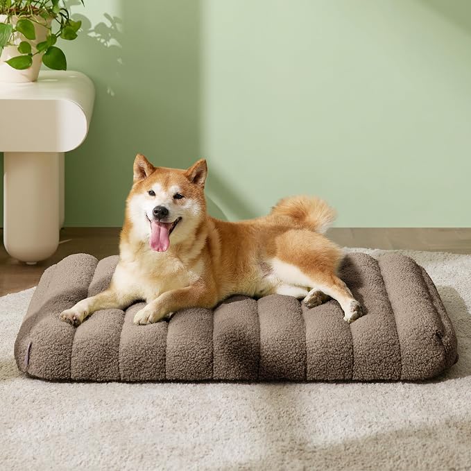 LE SURE Cute Orthopedic Dog Bed Medium Size Dog, Waterproof Chic Flat Pet Beds with Removable Washable Cover, Fuzzy Thick Egg Crate Foam Pet Mat for Indoor Use (30" x 20", Brown) - Image 2
