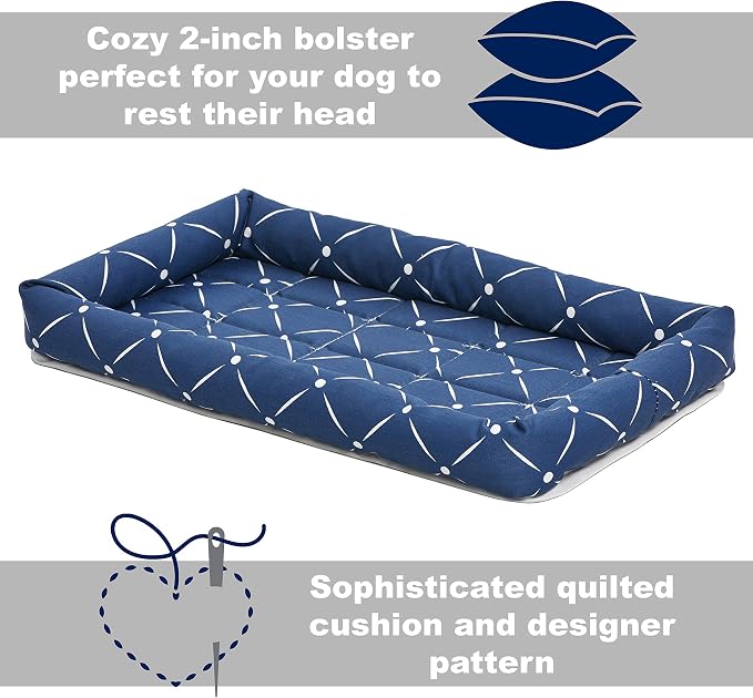 MidWest Homes for Pets 40224-BLD Quiet Time Couture Ashton Bolster Pet Bed, Small Dog/24, Blue & White Diamond Pattern - Image 2
