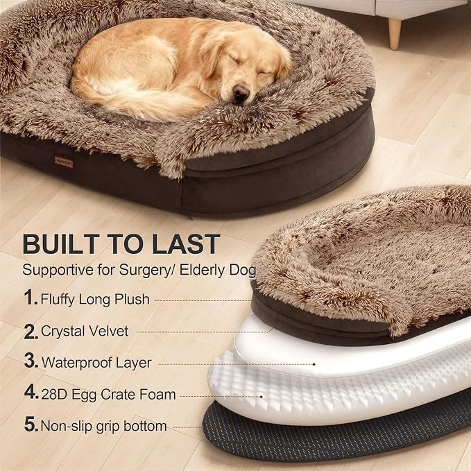 iweepet Fluffy Orthopedic Dog Beds for Large & Extra Large Dogs, 41" Calming Dog Sofa Bed with Supportive 28D Egg-Crate Foam, Removable Washable Cover, Waterproof Lining, for Puppy,Senior,Sick - Image 6