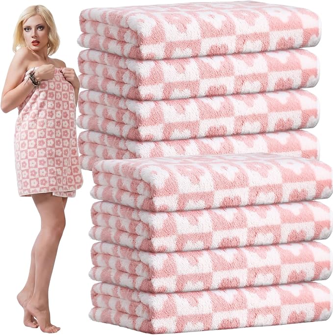 SmoothNovelty 12 Pack Microfiber Bath Towels Bulk 27'' x 60'' Oversized Size Bath Towel Highly Absorbent Extra Large Soft Drying for Beach Shower Summer Salon Sport Gym Party (Flowers,Pink) by SmoothNovelty