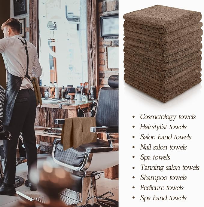 Shimeyao 40 Pack Bleach Proof Towels Microfiber Absorbent Resistant Hair Hand Towels Bulk Quick Dry 16 x 29 Inches for Barber Gym Bath Spa Shaving (Brown) - Image 4
