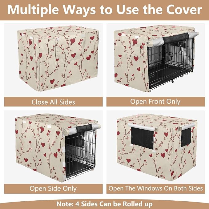 Dog Crate Cover Kennel Cover for Dog Cages Breathable for Wire Cage Indoor Outdoor Valentine Hearts Floral Beige - Image 5