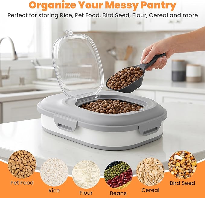 28 Lbs Dog Food Storage Container, Collapsible Cat Food Container | Airtight Pet Food Storage Containers with Wheels, Clear Window, Measuring Cup and Scoop, BPA Free for Rice, Flour, Bird Seed - Image 5