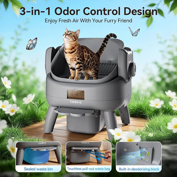 Thereye Automatic Litter Box with Entry Step, Open-Top Self Cleaning Litter Box, App Control & Safety Protections, 10L Waste Bin with Odor Control Smart Cat Litter Box with Trash Bags/Litter Mat - Image 6