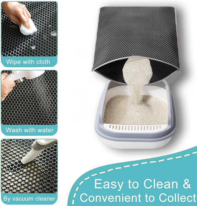 XL Cat Litter Mat, Longer 28"x47", Litter Box Mats Extra Large for Cats | 2-Layer Honeycomb Extended Design to Less Mess, Anti-Tracking, Waterproof Non-Slip, Keeps floor clean.Mengbu(Dark Grey) - Image 3
