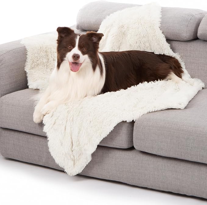 gogobunny Waterproof Dog Blanket for Couch & Furniture Protection - Super Soft Reversible Throw for Large Dogs & Cats, Calming Washable Fur & Sherpa Pet Blanket (40x50 Inch, Cream) by gogobunny