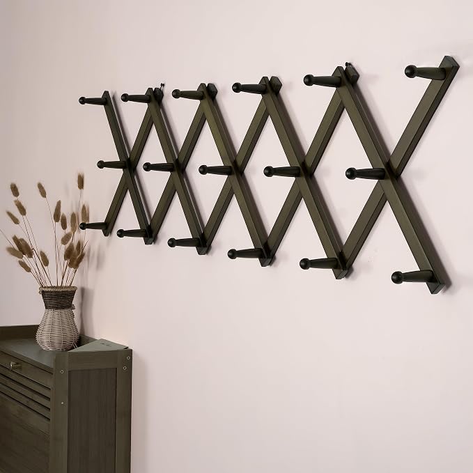SKOLOO Hat Rack for Wall with 17 Hooks, Solid Wooden, Modern, Expandable Coat Rack Wall Mount for Coats, Hats, Bags, Baseball Caps, Dark Walnut Color - Image 4