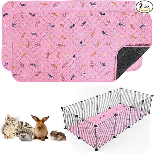 Sunheir 2 Pack Washable Guinea Pig Pee Pads, 24" x 48" Waterproof Reusable Guinea Pig Cage Liners, Absorbent Bedding Training Mat for Small Animal Guinea Pigs Rabbit Bunny Hamster - Pink by SUNHEIR