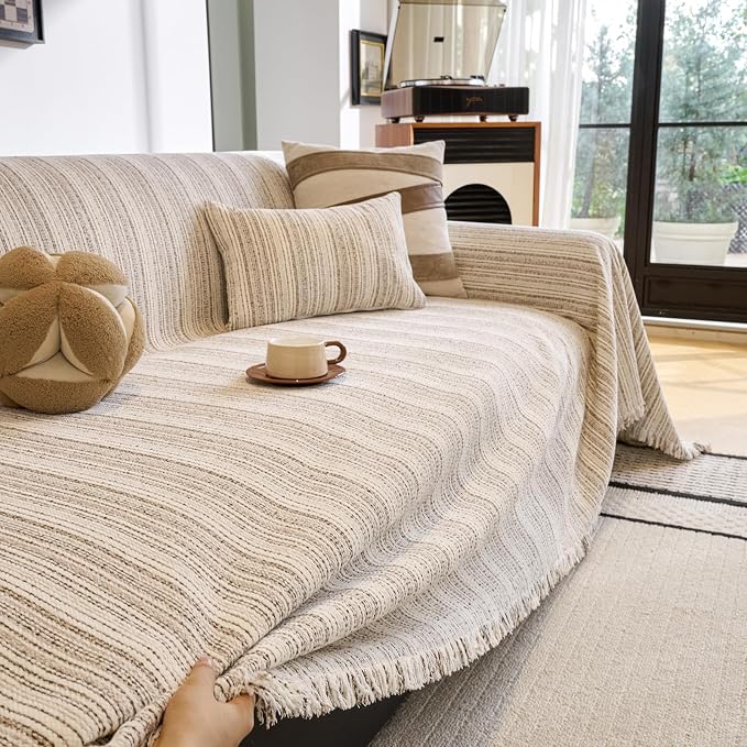 ROOMLIFE Couch Cover 3 Cushion Sofa, Washable Non Slip Furniture Sofa Protector Cover, Soft Chenille Sofa Slipcovers Sectional L Shape Dogs Couch Cover Throw Blanket with Tassels 71''X118'' - Image 6