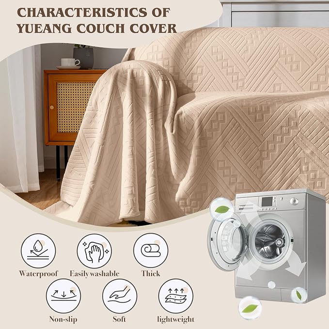 Waterproof Couch Cover, Reversible, Pet-Friendly, Washable and Anti-Slip Couch Covers for Sofa Protection with 4 Cushions, Sofa Slipcovers for Dogs and Cats (71×150in/Khaki) - Image 7