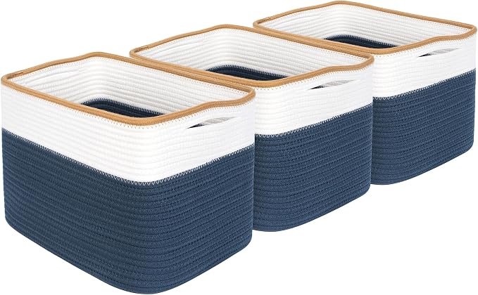 MINTWOOD Design 3-Pack Storage Baskets for Shelves, Playroom and Classroom Storage Basket, Book Basket, Decorative Storage Cube Bins, Woven Closet Organizers, Pantry and Shoe Organizer, Prussian Blue - Image 9