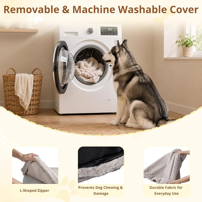 EGOHOME Dog Bed for Large Dogs, Shredded Memory Foam, Washable, Non-Slip | Balanced Support Foam, CertiPUR-US, Removable Washable Cover, Rose Velvet, Dog Crate Bed & Kennel Pad, 41 x 27 Inch, Beige - Image 5