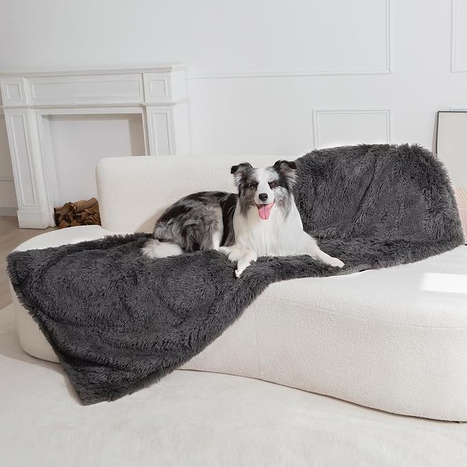 gogobunny Waterproof Dog Blanket for Couch & Furniture Protection - Super Soft Reversible Throw for Large Dogs & Cats, Calming Washable Fur & Sherpa Pet Blanket (50x60 Inch, Grey) - Image 4