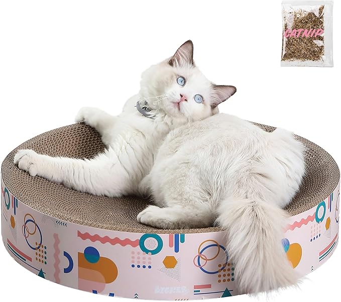 CSR1010A Nelson 20.13" Modern Cardboard Round Bowl Cat Scratcher with Catnip, Light Pink/Multi by THELICKERSTORE