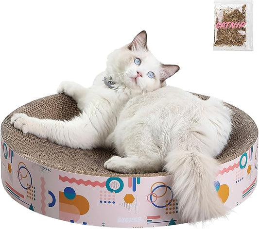 CSR1010A Nelson 20.13" Modern Cardboard Round Bowl Cat Scratcher with Catnip, Light Pink/Multi by THELICKERSTORE