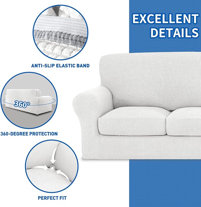 MAXIJIN 2 Piece Chair Slipcovers with Arms Super Stretch Chair Covers for Living Room Dogs Pet Proof Fitted Sofa Couch Protector Spandex Non Slip Armchair Slipcover Washable (Chair, White) - Image 5