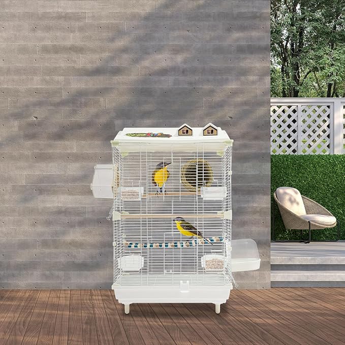 2-Door Wrought Iron Bird Cage Parakeet Cage with Roof, Parrot Cage Pet Birds Flight Cage w/Nest, Interactive Birdcages Bird House Travel Cage for 4-6 Small Birds (30" H, Iron Mesh w/Roof-A) - Image 4
