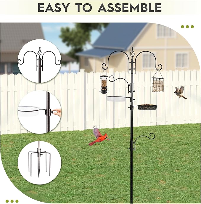 ERYTLLY Bird Feeding Station Kit Bird Feeder Pole Wild Bird Feeder Hanging Kit Planter Hanger Multi Feeder Hanging with Metal Suet Feeder Bird Bath for Attracting Wild Birds - Image 7