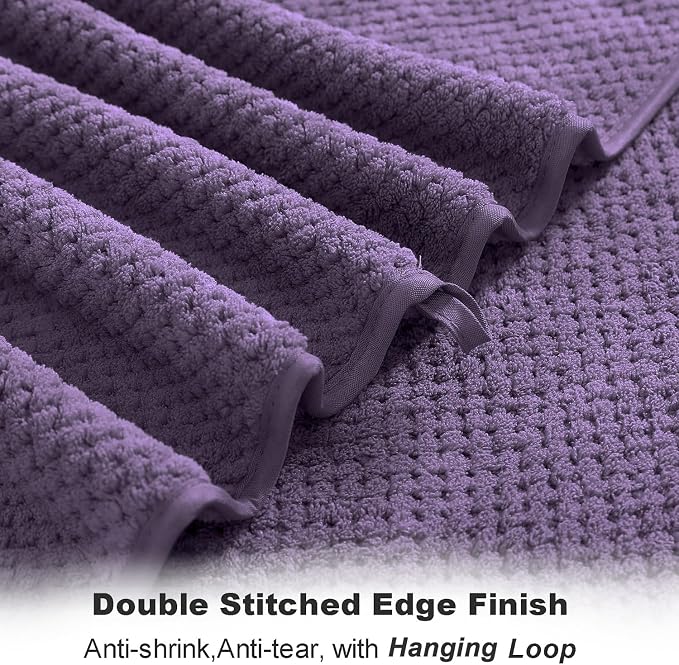 8-Piece Bath Towel Set, 2 Extra Large Bath Towel Sheets, 2 Hand Towels and 4 Washcloths - Highly Absorbent Quick Dry Microfiber,Ultra Soft Towel Set for Bathroom, Waffle Weave Design (Dark Purple) - Image 3