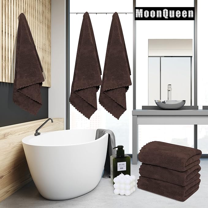 MOONQUEEN 6 Pack Premium Bath Towel Set - Quick Drying - Microfiber Coral Velvet Highly Absorbent Towels - Multipurpose Use as Bath Fitness, Bathroom, Shower, Sports, Yoga Towel (Wood Brown) - Image 2