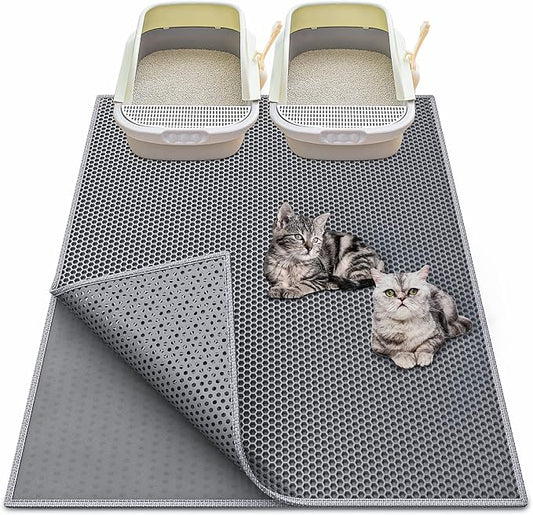 Waretary Large Cat Litter Mat, 36"x30" Waterproof Scatter Control Grey | Double Layer Litter Recycling, Easy to Clean, Non-Slip, Durable, Paw-Friendly, Safe & Odorless, Fits Large Litter Boxes by Createabetterlifeforyou