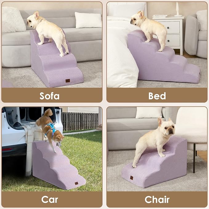 EHEYCIGA Curved Dog Stairs Ramp for High Beds 19.7" H, 4-Step Dog Steps for Small Dogs and Cats, Pet Stairs for High Bed Climbing, Non-Slip Balanced Pet Step Indoor, Lilac - Image 7