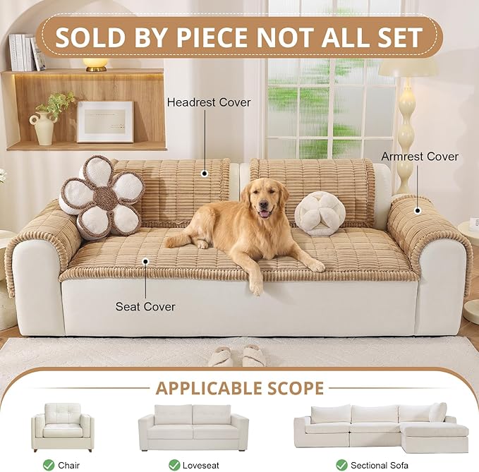 OstepDecor Couch Cover for Dogs, Washable Non Slip Sofa Cover for Pets, Soft Couch Covers for Sofa, Loveseat and Sectional, Furniture Protector Against Pet Hair & Scratches (27.6" x 78.7", Khaki) - Image 4