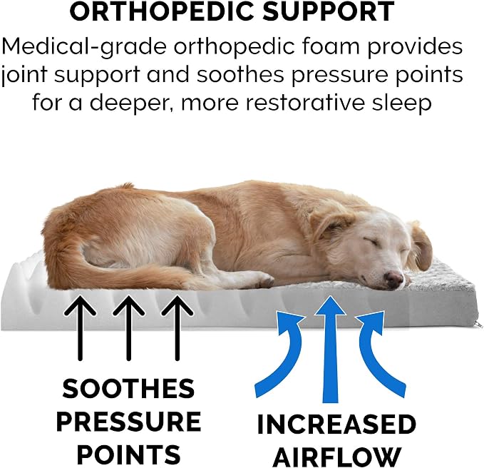 FurHaven Orthopedic Dog Bed for Large Dogs, Mattress Style Bed, Orthopedic Egg Crate with a solid Orthopedic Foam Base for Joint Support, Washable Cover, Large, Plush Faux Fur & Suede, Gray - Image 5